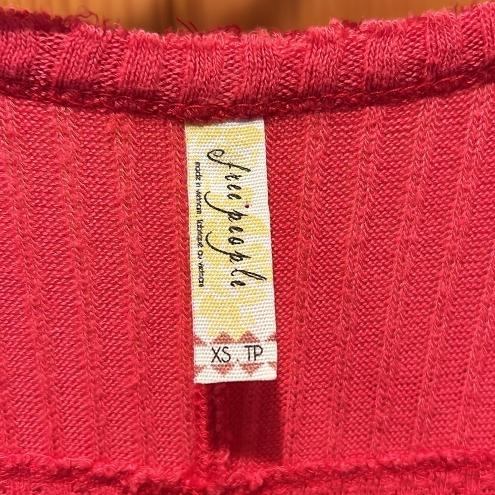 Free People Sunset Park Coral Thermal Waffle Knit V-Neck High Low Long Sleeve - Picture 8 of 8
